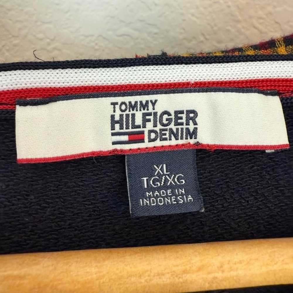 Tommy Hilfiger Denim Navy Plaid Hoodie Sweatshirt Women's XL Made in Indonesia - Picture 3 of 6